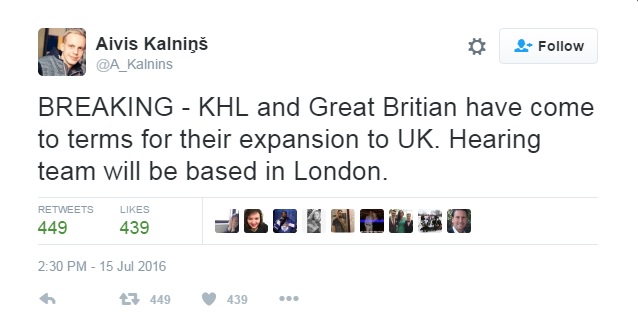 KHL Tweet