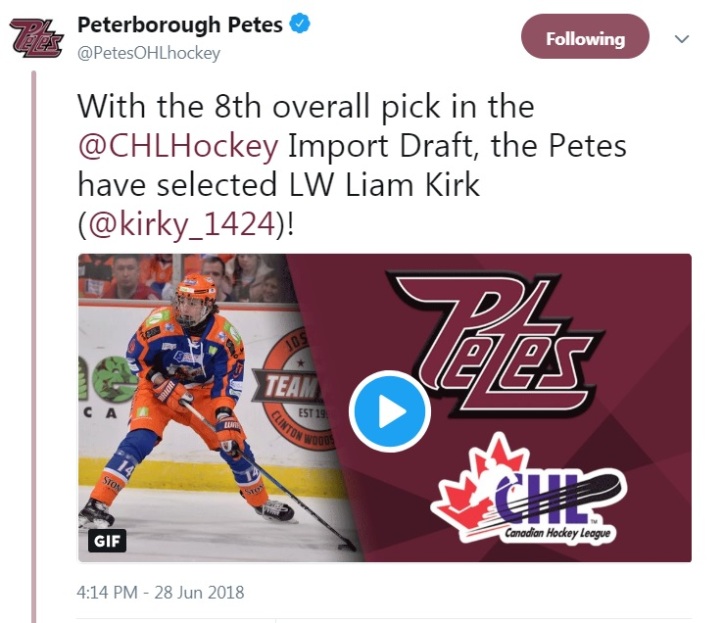 Petes draft Kirk